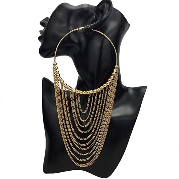 Indian Chain Dangle Earrings, Fashion Circular Metal Long Tassel Earrings (Big) - Picture 2 of 8